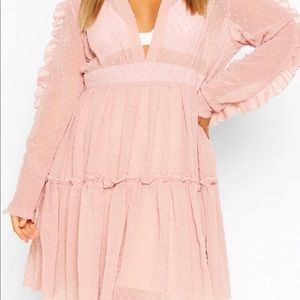 Plus Ruffle Dobby Chiffon Skater Dress